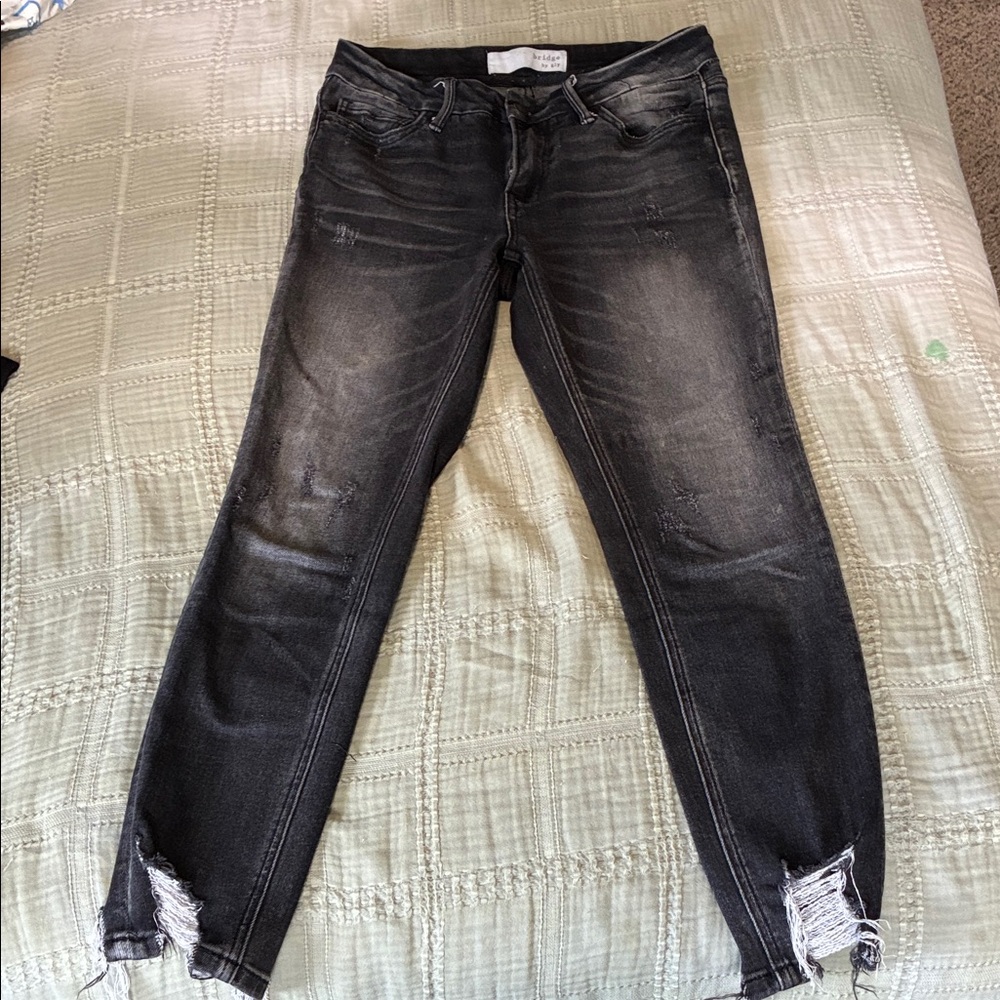 Women's Black Washed Distressed Ankle Jeans